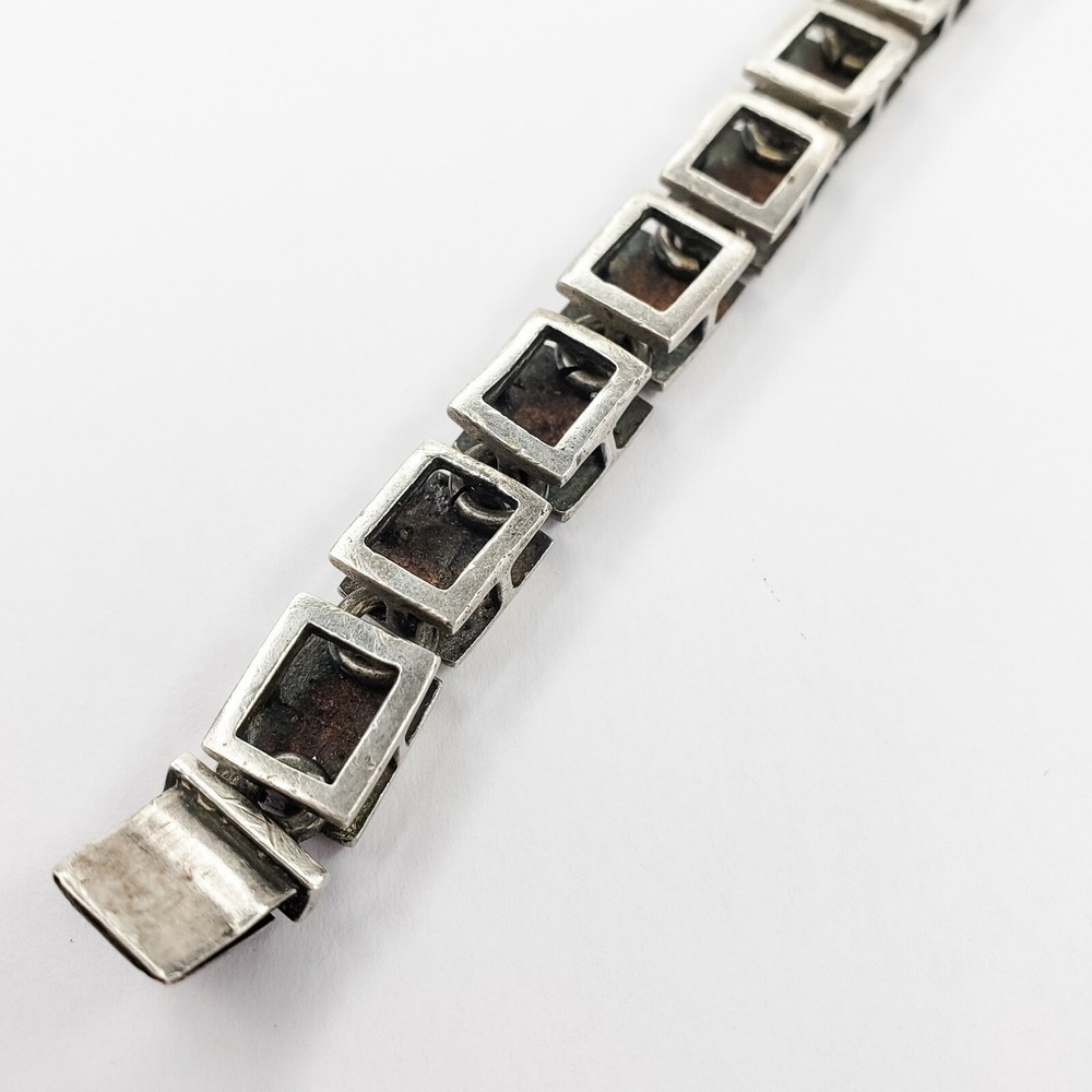 Vintage Sterling Silver 925 Weiss Link Bracelet Black Lucite Squares - Picture 8 of 11